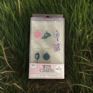 NPW Pickleball Wine Glass Charms Set of 6 Pink Green White Hand Wash Only